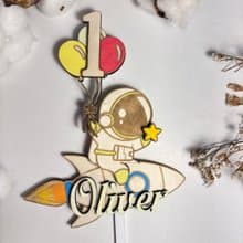Astronaut Wood Custom Cake Topper - Hand Painted Birthday Keepsake - Custom Name