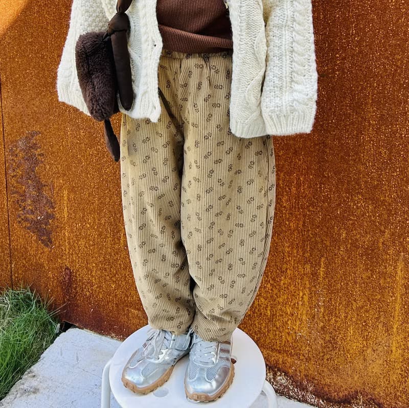 卡其小碎花內絨保暖褲子 / 長褲 童裝