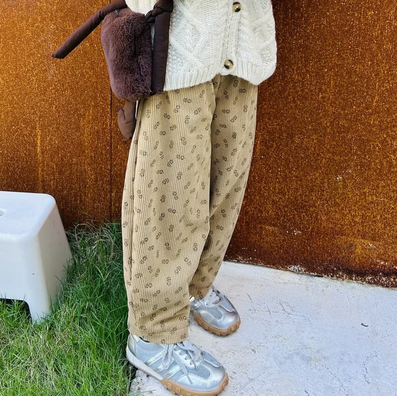 卡其小碎花內絨保暖褲子 / 長褲 童裝