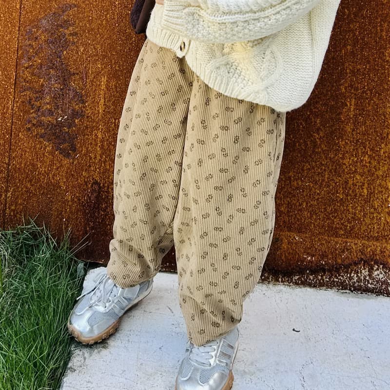 卡其小碎花內絨保暖褲子 / 長褲 童裝