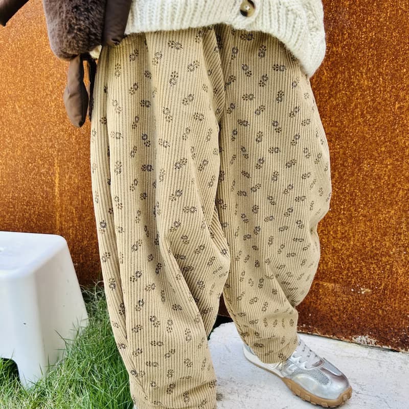 卡其小碎花內絨保暖褲子 / 長褲 童裝