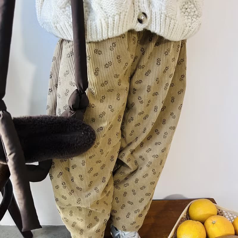 卡其小碎花內絨保暖褲子 / 長褲 童裝