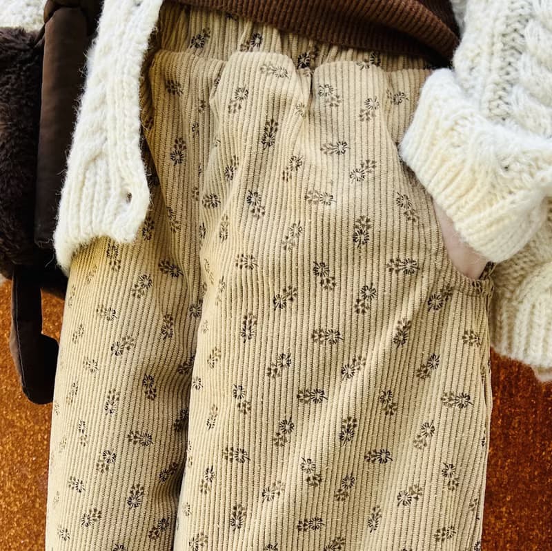 卡其小碎花內絨保暖褲子 / 長褲 童裝