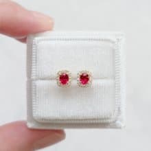 限量現貨 - 天然橢圓形紅寶 鑲鑽 純 18K 黃金耳釘 0.50ct 小華麗