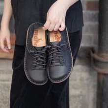 成為正式的懶人 植鞣革 牛皮鞋 後踩鞋_蠟黑 女鞋 大尺碼