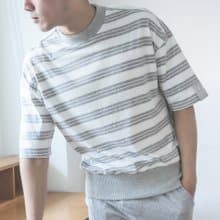 UMORFIL膠原蛋白條紋五分袖男居家服-淺灰/父親節