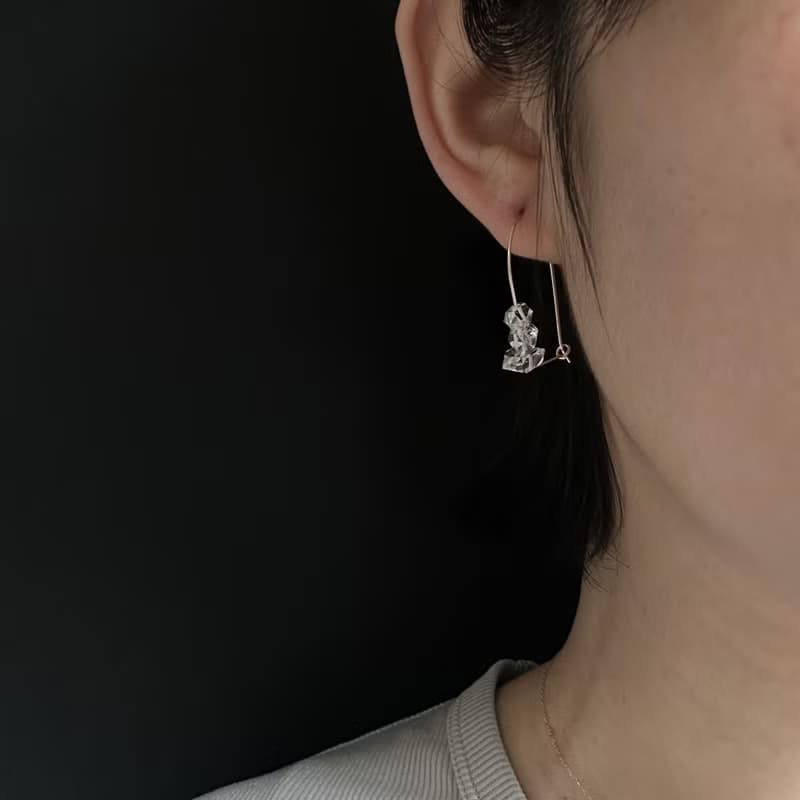 獨家設計 赫基蒙石 Dome Herkimer Diamond耳環  注金耳環 14Kgf