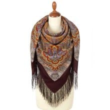 Pavlovo Posad Russian Shawl 100% Wool Scarf 125x125 cm Wrap Silk Fringe 596-17