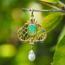 14k gold pendant with opal, pearl and diamonds