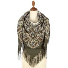 Pavlovo Posad Russian Shawl 100% Wool Scarf 125x125 cm Wrap Silk Fringe 1936-10