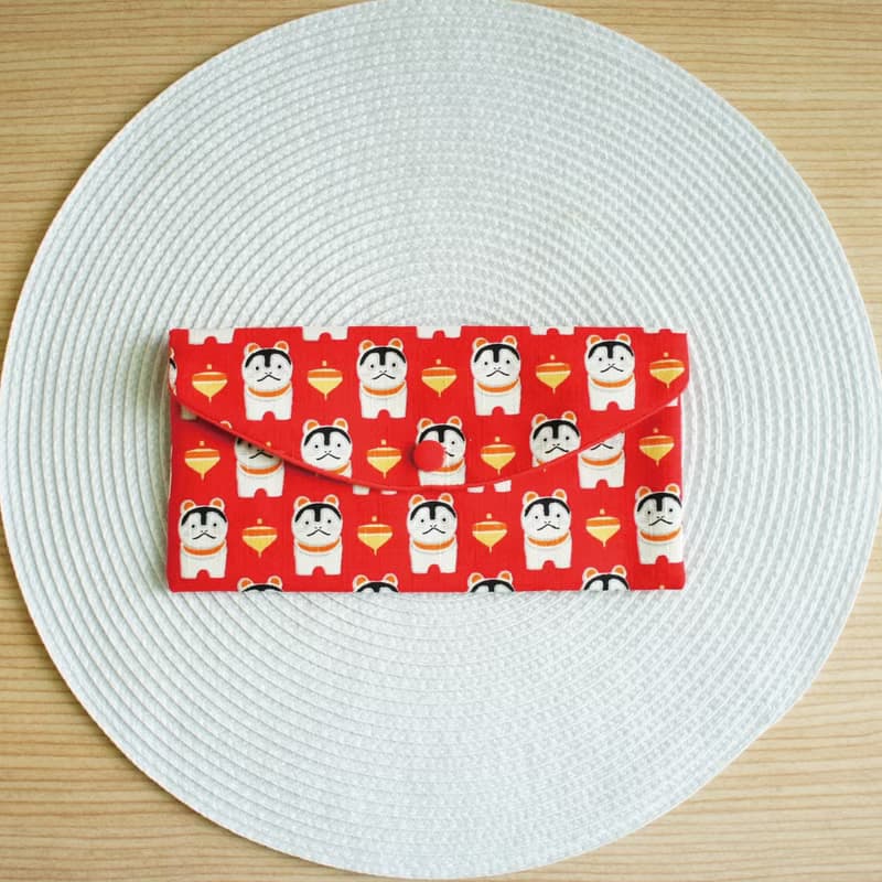 Lovely日本布【福氣招財貓紅包袋、紅】存摺套、現金收納袋E