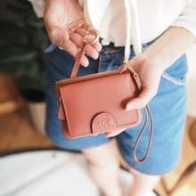 Mary (Coral) : Mini wallet, short wallet, cow leather, Pink-orange, Zip pouch