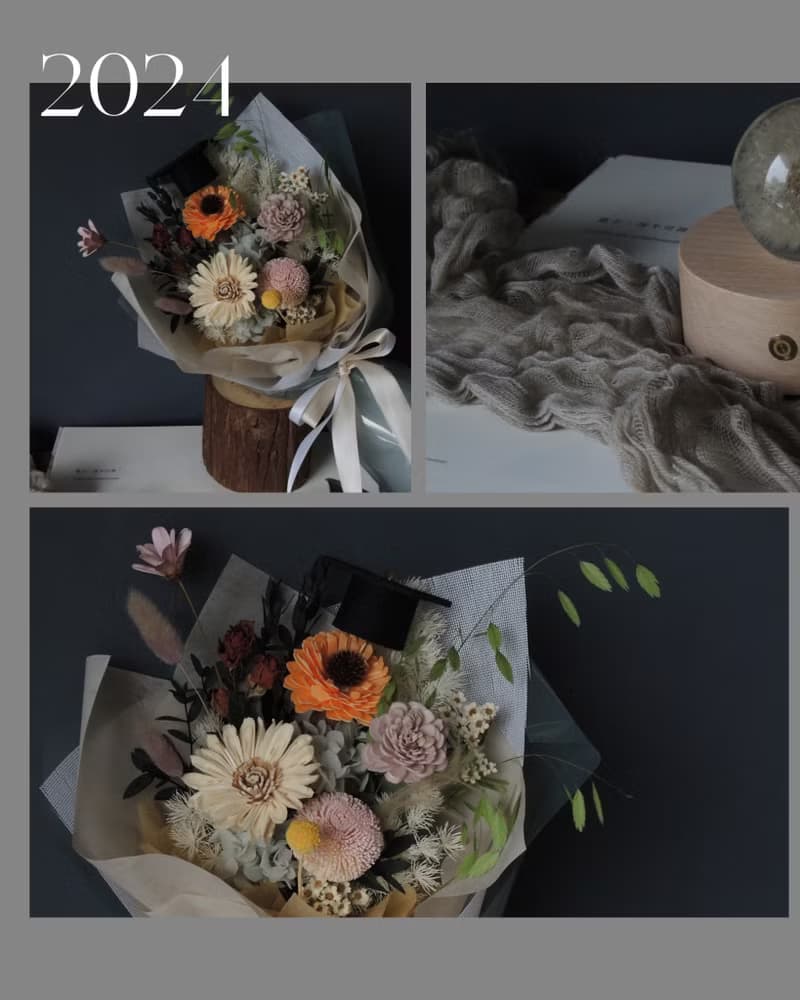 【畢業花禮】畢業季 花束 夜燈 水晶球 永生花 乾燥花 向日葵