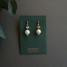 極簡約通勤925銀針 水晶蝴蝶結珍珠垂墜耳環7