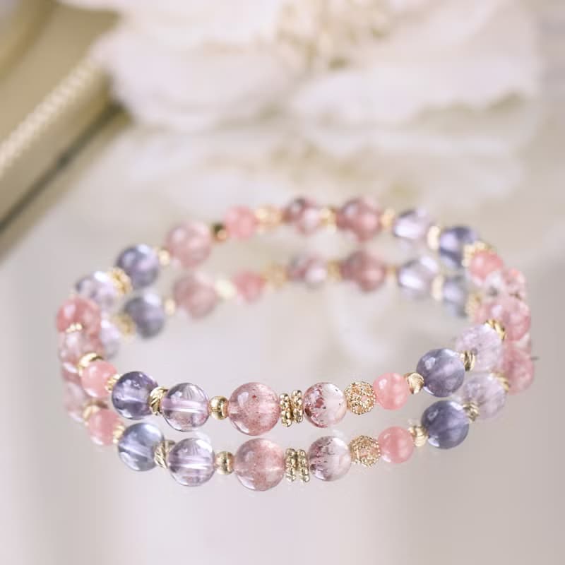 超七 紅紋石 堇青石 草莓晶 全方位幸福好運 正能量 水晶手鍊