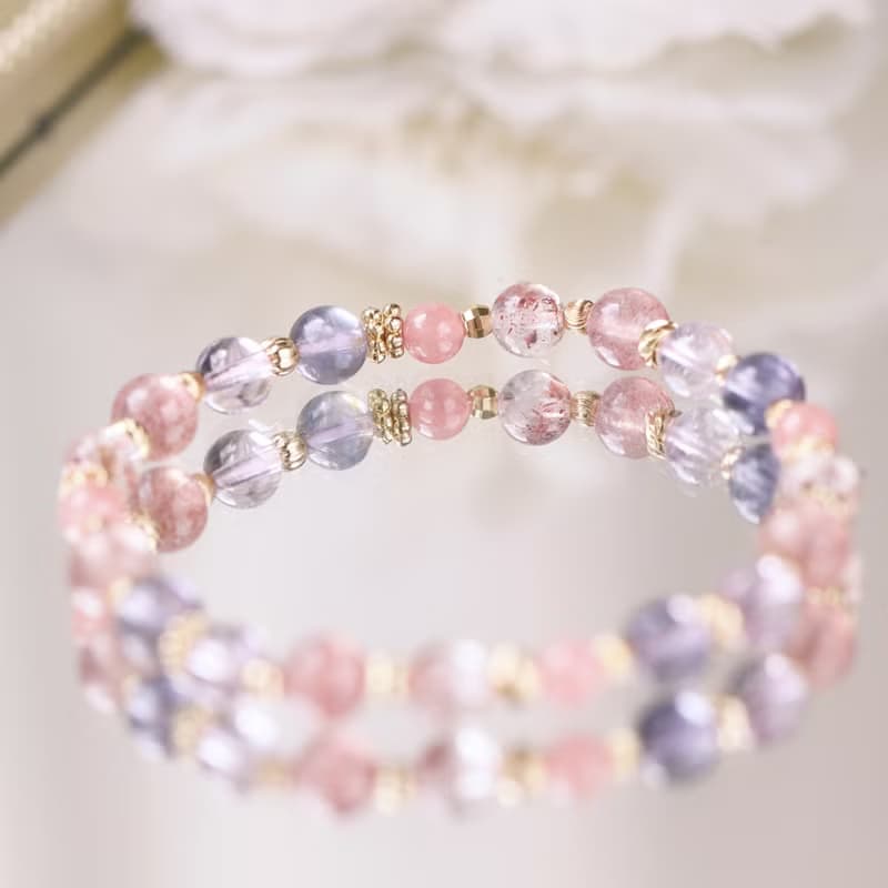 超七 紅紋石 堇青石 草莓晶 全方位幸福好運 正能量 水晶手鍊