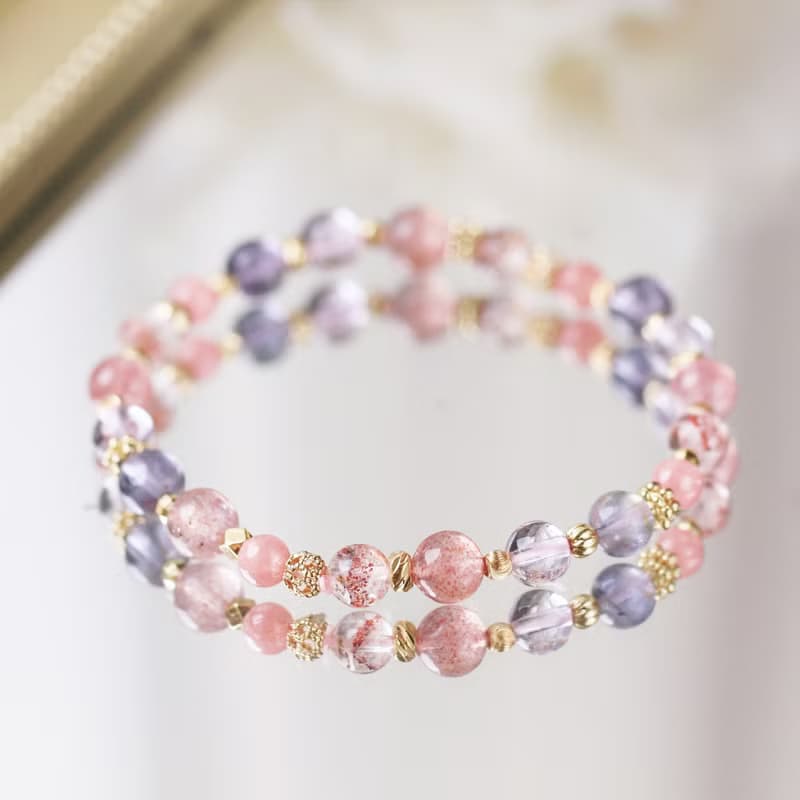 超七 紅紋石 堇青石 草莓晶 全方位幸福好運 正能量 水晶手鍊