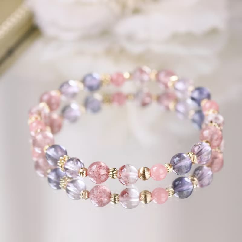 超七 紅紋石 堇青石 草莓晶 全方位幸福好運 正能量 水晶手鍊