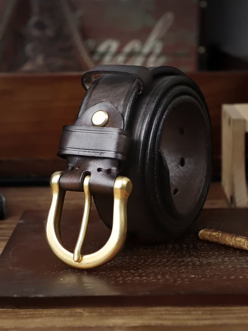 美式復古男士皮帶 頭層牛皮銅扣腰帶 寬3.8CM 手工皮帶