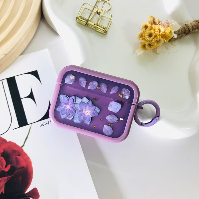 羅蘭紫壓花耳機殼,搭配AirPods 1,2,3,4,AirPods Pro 2,精美禮物