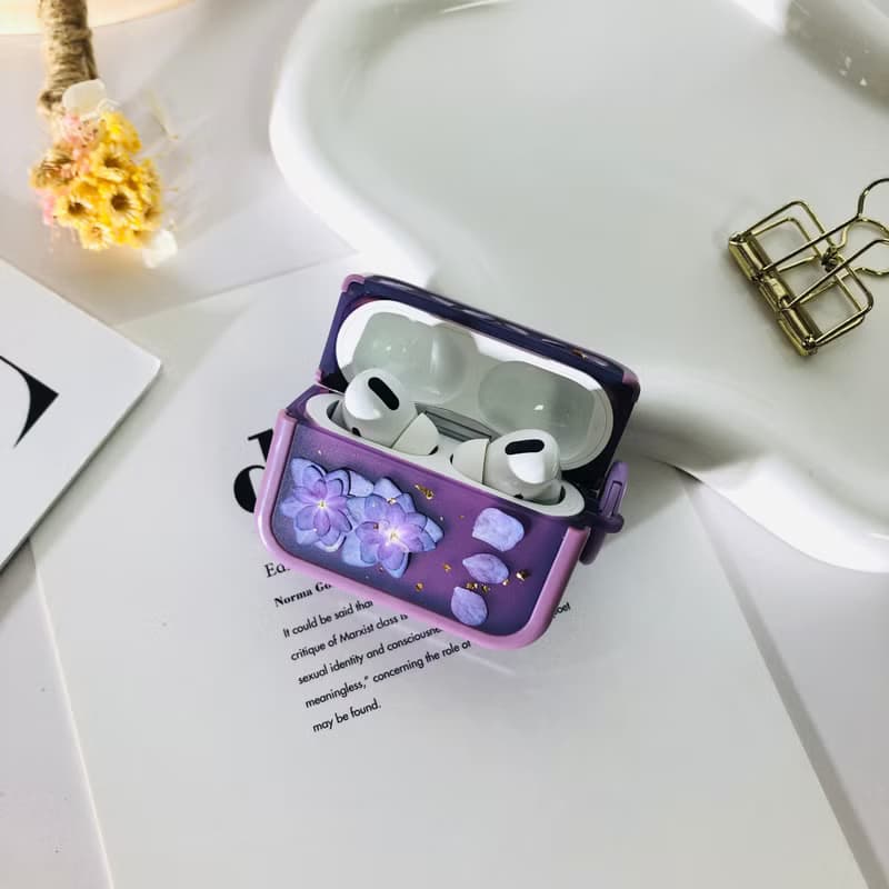 羅蘭紫壓花耳機殼,搭配AirPods 1,2,3,4,AirPods Pro 2,精美禮物