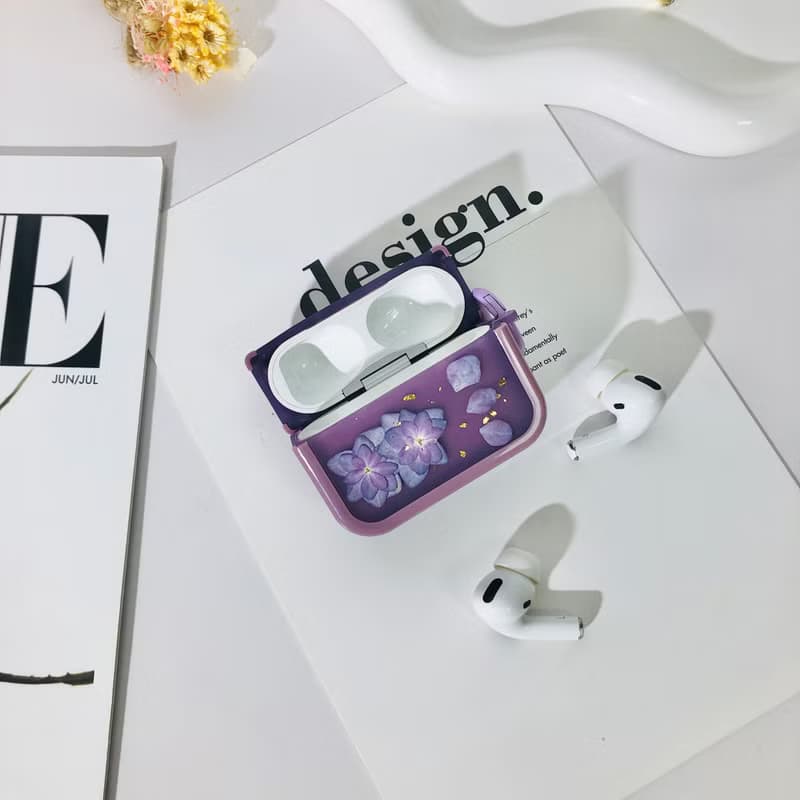 羅蘭紫壓花耳機殼,搭配AirPods 1,2,3,4,AirPods Pro 2,精美禮物