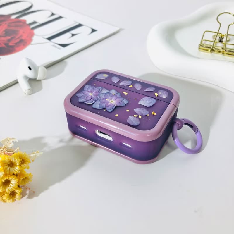 羅蘭紫壓花耳機殼,搭配AirPods 1,2,3,4,AirPods Pro 2,精美禮物