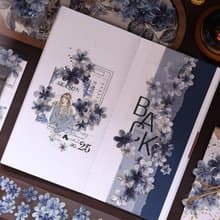 深海藍  復古藍黑花卉和紙PET貝殼光模切手帳貼膠帶咕卡拼貼