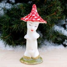 Mushroom lady Female bust statuette Ceramic ring holder Mushroom hat Fly agaric
