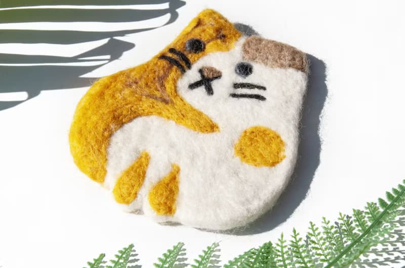 情人節禮物 聖誕交換禮物 森林系羊毛氈杯墊 動物杯墊-貓咪吸水墊