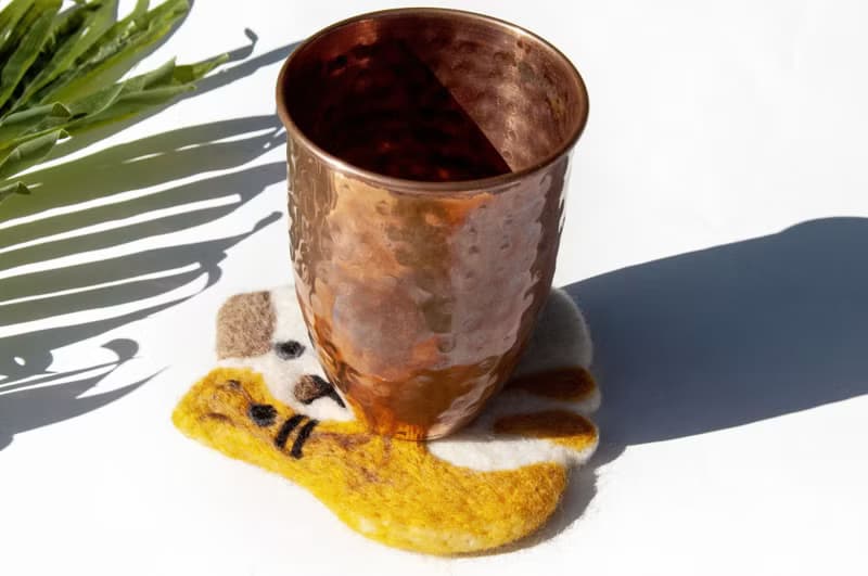 情人節禮物 聖誕交換禮物 森林系羊毛氈杯墊 動物杯墊-貓咪吸水墊