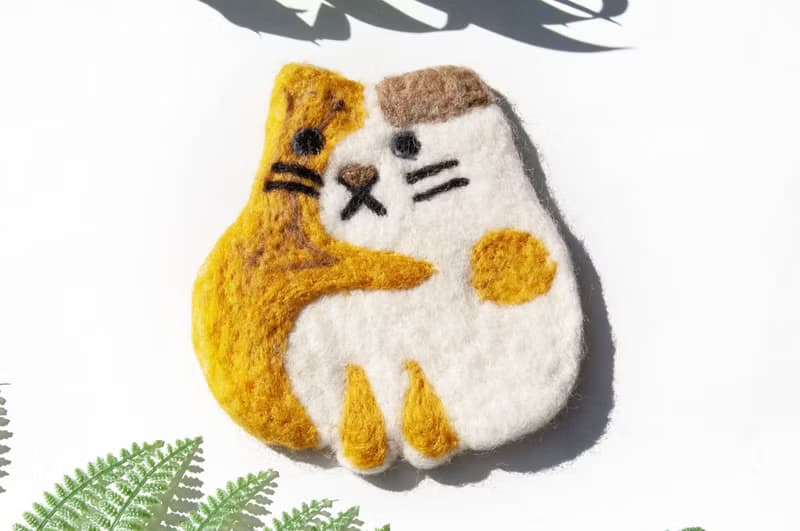 情人節禮物 聖誕交換禮物 森林系羊毛氈杯墊 動物杯墊-貓咪吸水墊