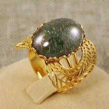 Green Glass Ring Large Golden Filigree Free Size Adjustable Ring Woman Jewelry