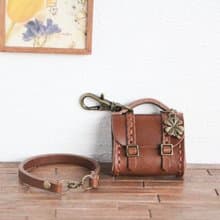 【受注制作】本革 ミニチュア学生鞄のバッグチャーム ストラップ付き チョコレート