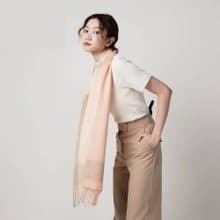 珊瑚粉棕 | 獨創格紋 喀什米爾圍巾