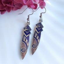 Vintage Jewelry 西洋古董飾品 景泰藍 圖騰紫底 耳勾 針式耳環