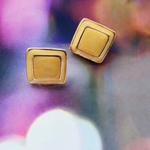 美國西洋古董飾品 / 普普風米白琺瑯金框夾式耳環/復古首飾