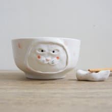 【陶瓷碗】 瓷器白貓小姐碗 動物碗 420ml