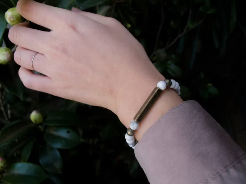 掌握幸福 ∣ 白紋石 黃鐵礦 方條方管 手鍊