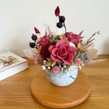 大理石小盆花 永生玫瑰 乾燥花 大理石紋 豆沙紅 送禮盆花