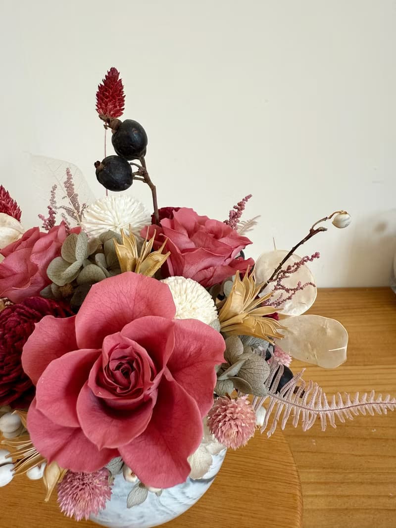 大理石小盆花 永生玫瑰 乾燥花 大理石紋 豆沙紅 送禮盆花