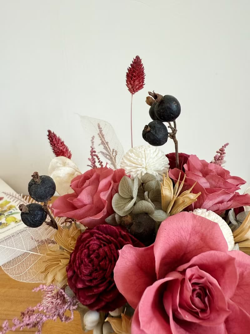 大理石小盆花 永生玫瑰 乾燥花 大理石紋 豆沙紅 送禮盆花