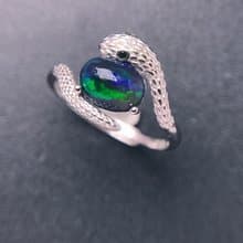 Black Opal Ring, Snake Ring, Opal Silver Ring, 925 Sterling Silver