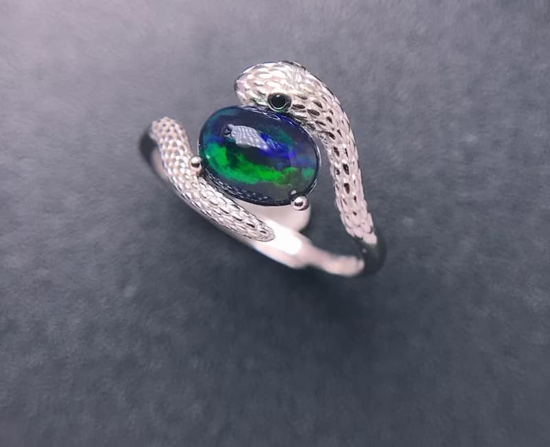 Black Opal Ring, Snake Ring, Opal Silver Ring, 925 Sterling Silver