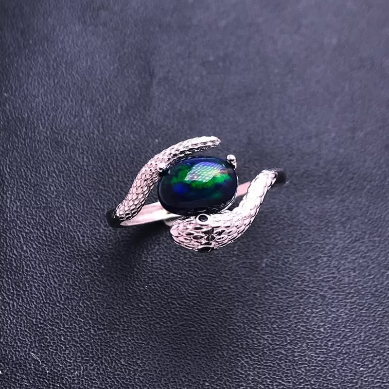 Black Opal Ring, Snake Ring, Opal Silver Ring, 925 Sterling Silver