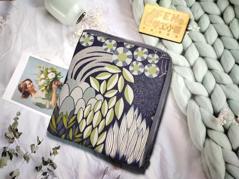 袋物系列-日本設計師棉布森林植物學L型拉鍊袋鋪棉-電子書保護套