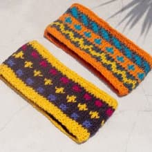 聖誕禮物 限量手工 / 手工羊毛編織繽紛髮帶/ 純羊毛編織髮帶 / boho headband / 花朵鉤織髮帶 / 內刷毛髮帶 / 針織髮帶 - 黃色太陽 北歐費爾島 民族條紋