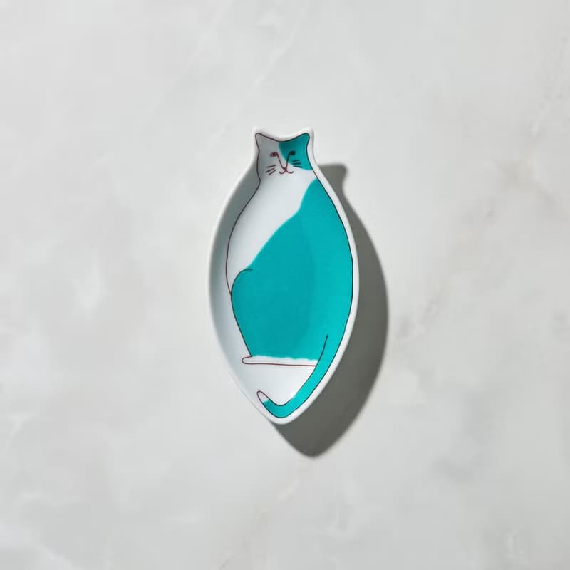 日本晴九谷燒 - 貓小盤 - 天空藍