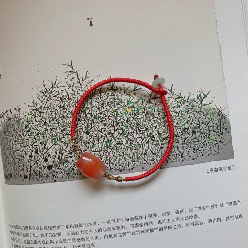 手作 暮煙常故。天然南紅瑪瑙桶珠復古編織手繩 手鏈原創古風