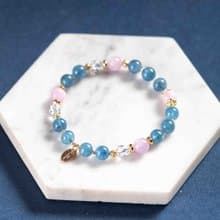 魔鬼藍海藍寶紫鋰輝石白水晶14K鍍金手鍊 | 天然水晶手鍊禮物